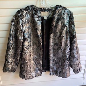 Metallic Black Silver Faux Fur Shaggy Cardigan